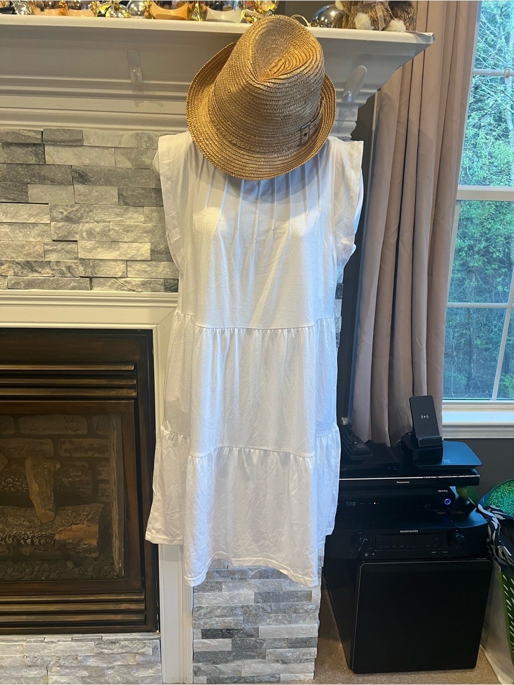 Anrabess Women’s Summer Sundress White Tiered Mini Dress Size M Nwt — image 4 of 6